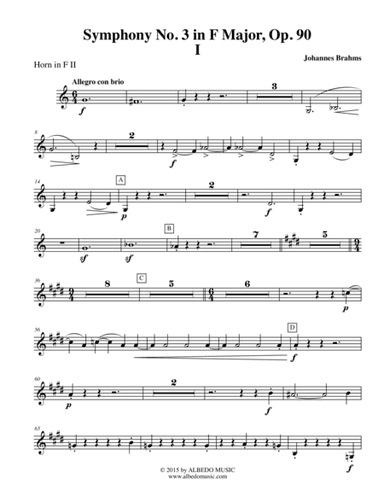 Brahms Symphony No. 3, Movement I - Horn in F 2 (Transposed Part), Op. 90 (arr. Doug Clyde)