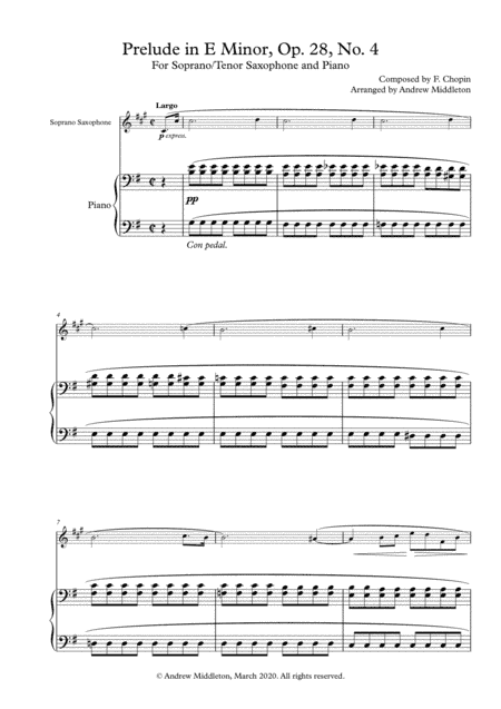 Prelude in E Minor Op. 28 arranged for Tenor Saxophone and Piano (arr. Andrew Middleton)