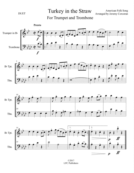 Turkey in the Straw For Trumpet and Trombone (arr. Jeremy Corcoran)