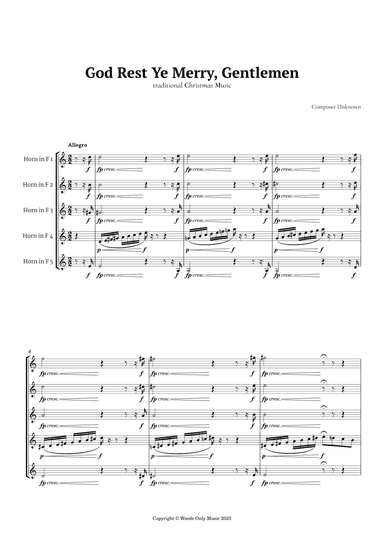 God Rest Ye Merry Gentlemen for French Horn Quintet (arr. Ander)