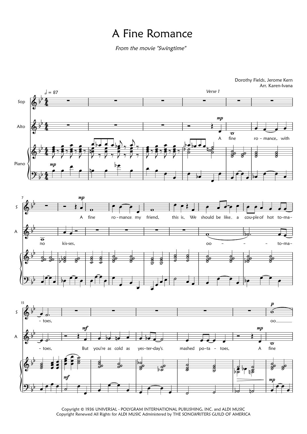 A Fine Romance (arr. Karen Ivana)