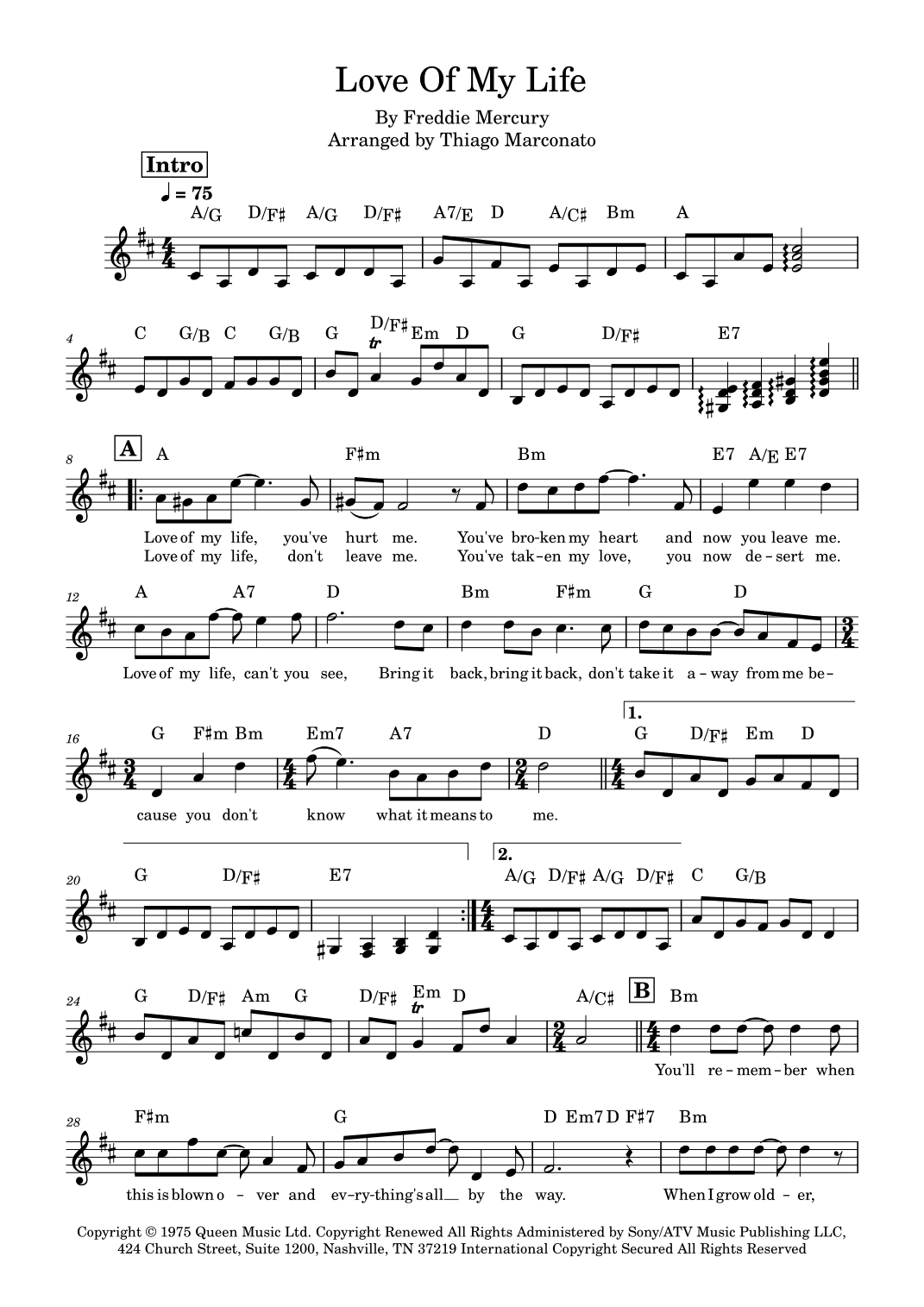 Love Of My Life (arr. Thiago Marconato)