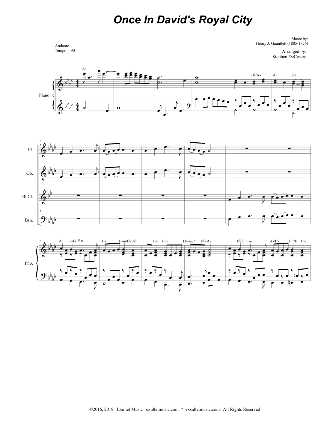 Once In Royal David's City (Woodwind Quartet and Piano) (arr. Stephen DeCesare)