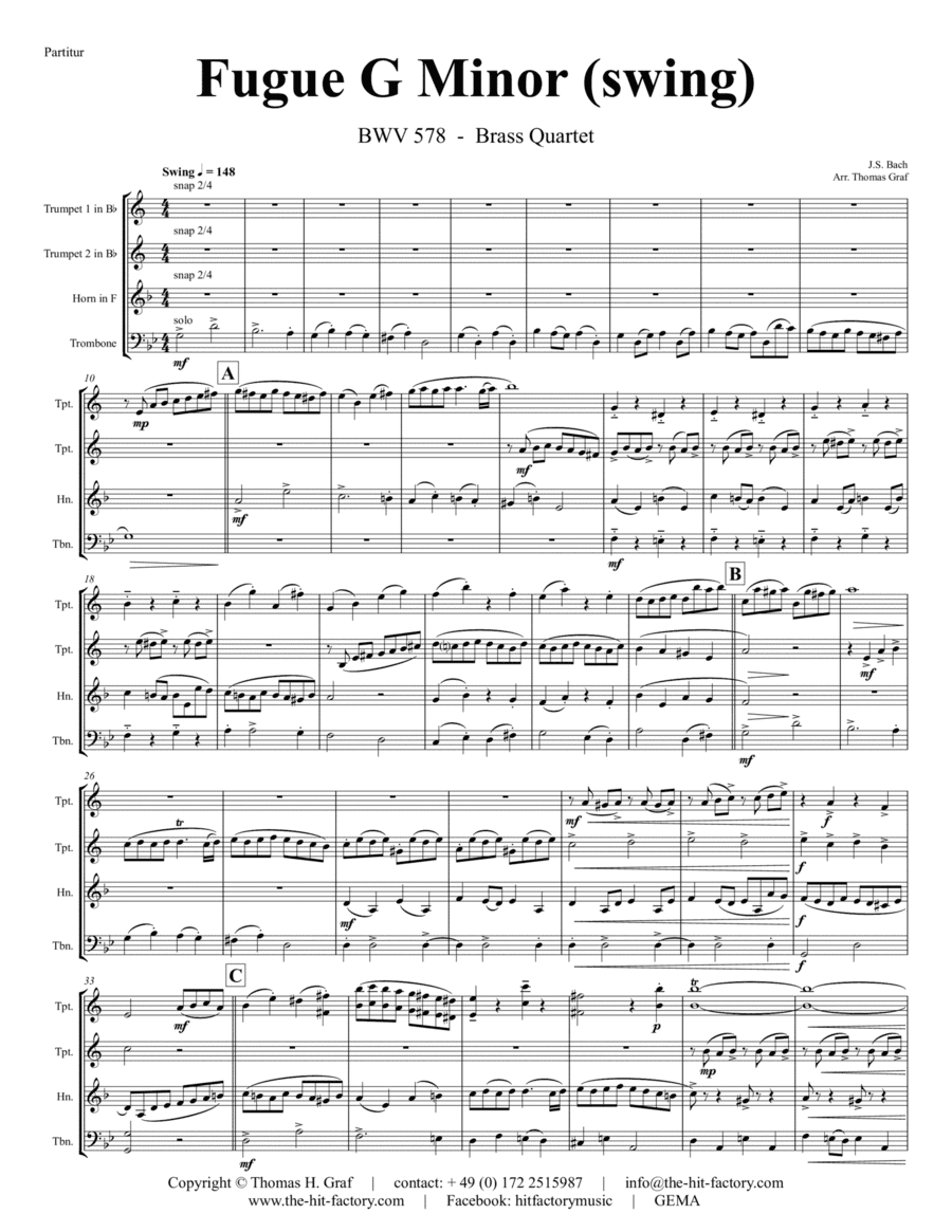Fugue G Minor - (the 'little') - BWV 578 - Swing - Brass Quartet (arr. Thomas Graf)