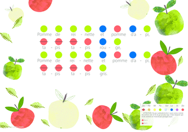 Pomme de reinette et pomme d'api french song for kids Rainbow coded music sheet Music therapy resour (arr. iEduAts Publishers)