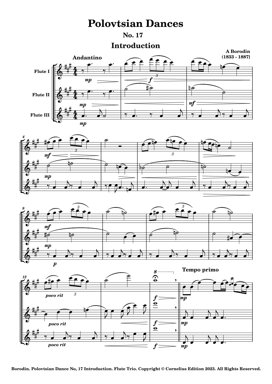 Alexander Borodin Polovtsian (Polovetsian) Dance No17 Prince Igor Flute Trio. Ensemble (arr. Glenn Martin)