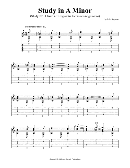 Study in A Minor (Study No. 1 from Las segundas lecciones de guitarra) (arr. A. J. Cornell Publications)