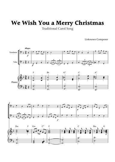 We Wish you a Merry Christmas for Trombone and Tuba Duet with Piano (arr. Rika K.)