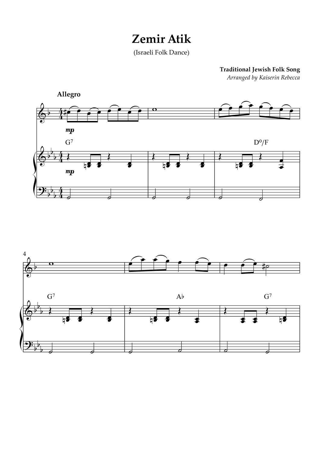 Zemir Atik (Israeli Folk Dance) (arr. Kaiserin Rebecca)