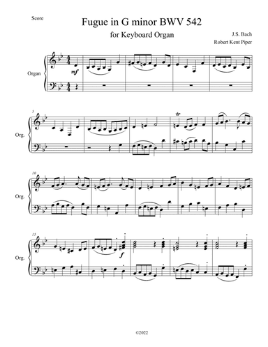 BWV 542 Fugue for Keyboard Organ/Piano (arr. Robert Kent Piper)