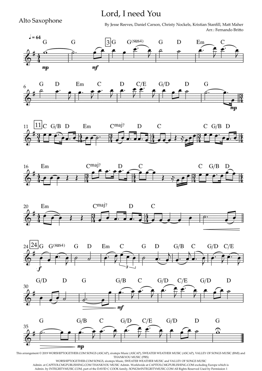 Lord, I Need You (arr. Fernando Britto)