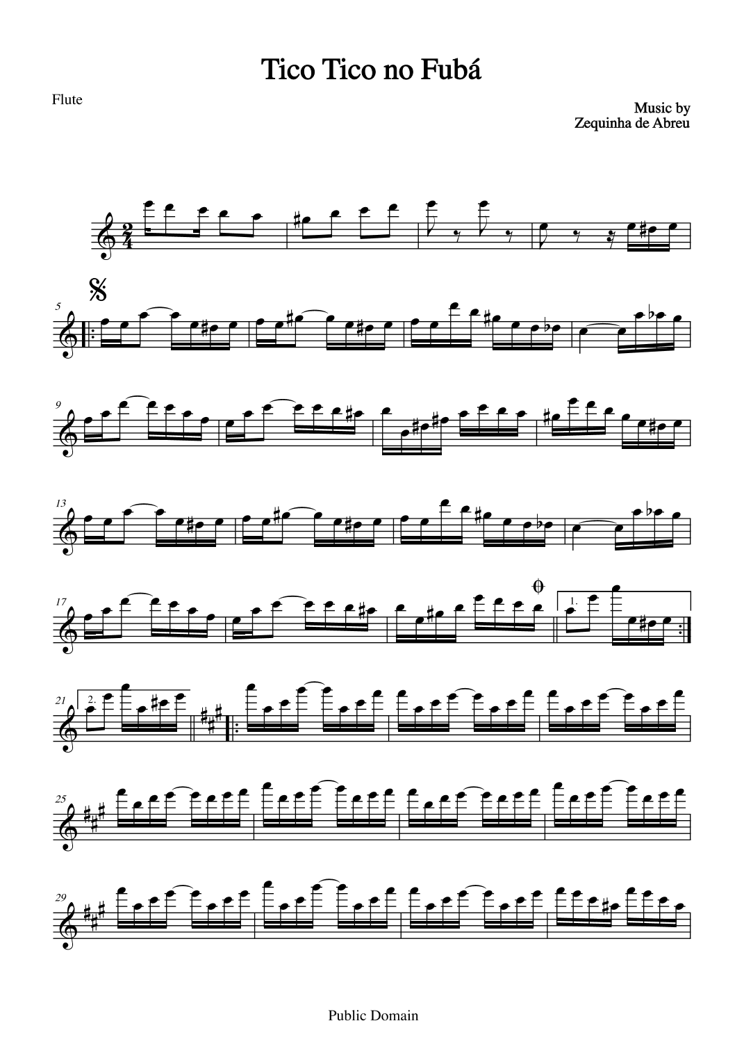 Tico Tico no Fubá by Zequinha de Abreu for Flute (arr. The Sheet Music Library)