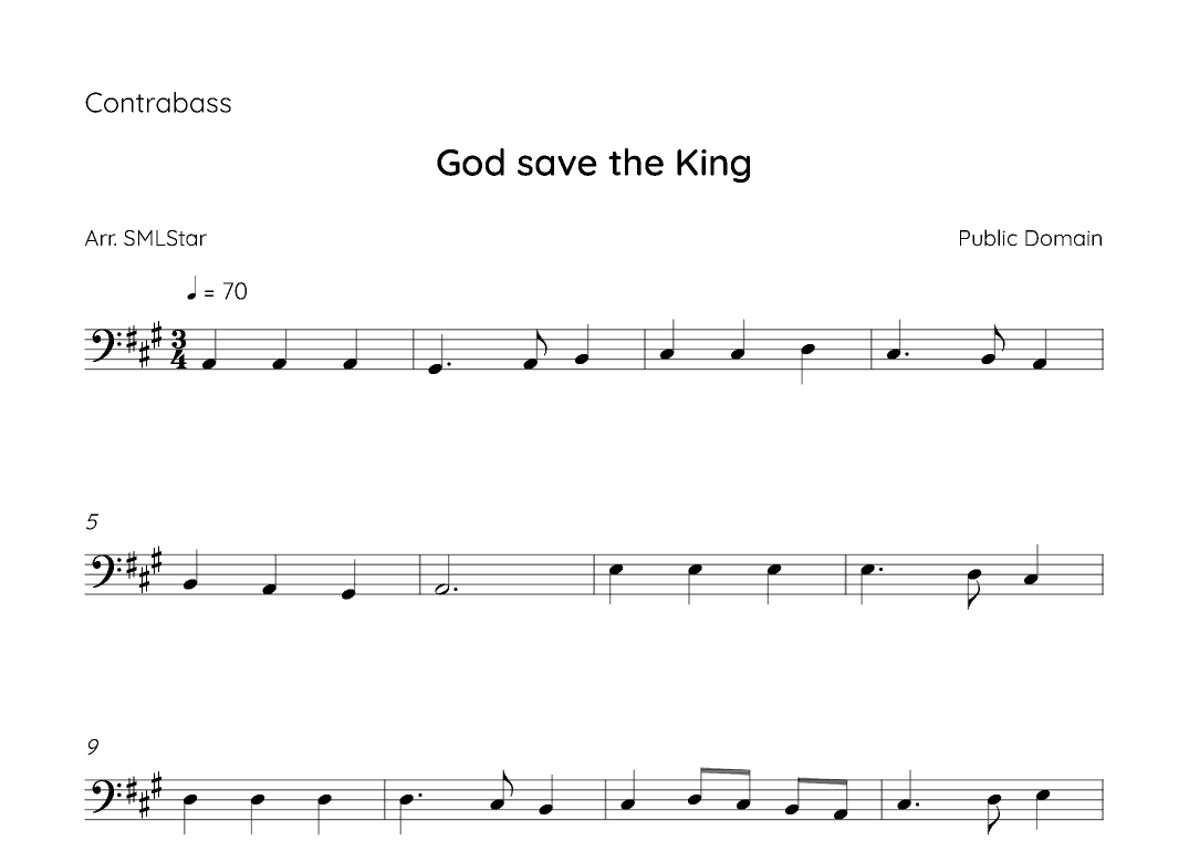 How to make God Save the King on Bass Strings  - God save the King Bass sheet music (arr. SMLStar)