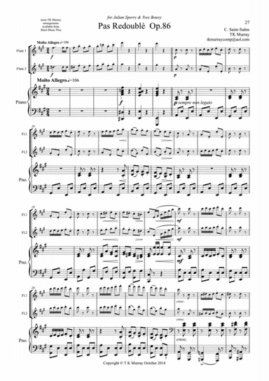 Saint-Saens - Pas Redouble Op.86 - 2 Flutes, Flute Duo, Flute Group & Piano (arr. Tim TK Murray)