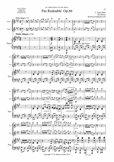 Saint-Saens - Pas Redouble Op.86 - 2 Flutes, Flute Duo, Flute Group & Piano (arr. Tim TK Murray)