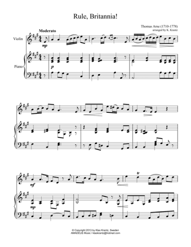 Rule, Britannia for violin and easy piano (arr. K. Krantz)