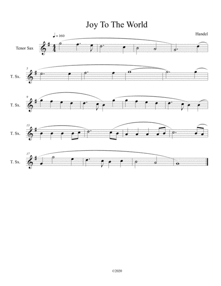 Joy To The World for solo tenor sax (arr. B C Dockery)