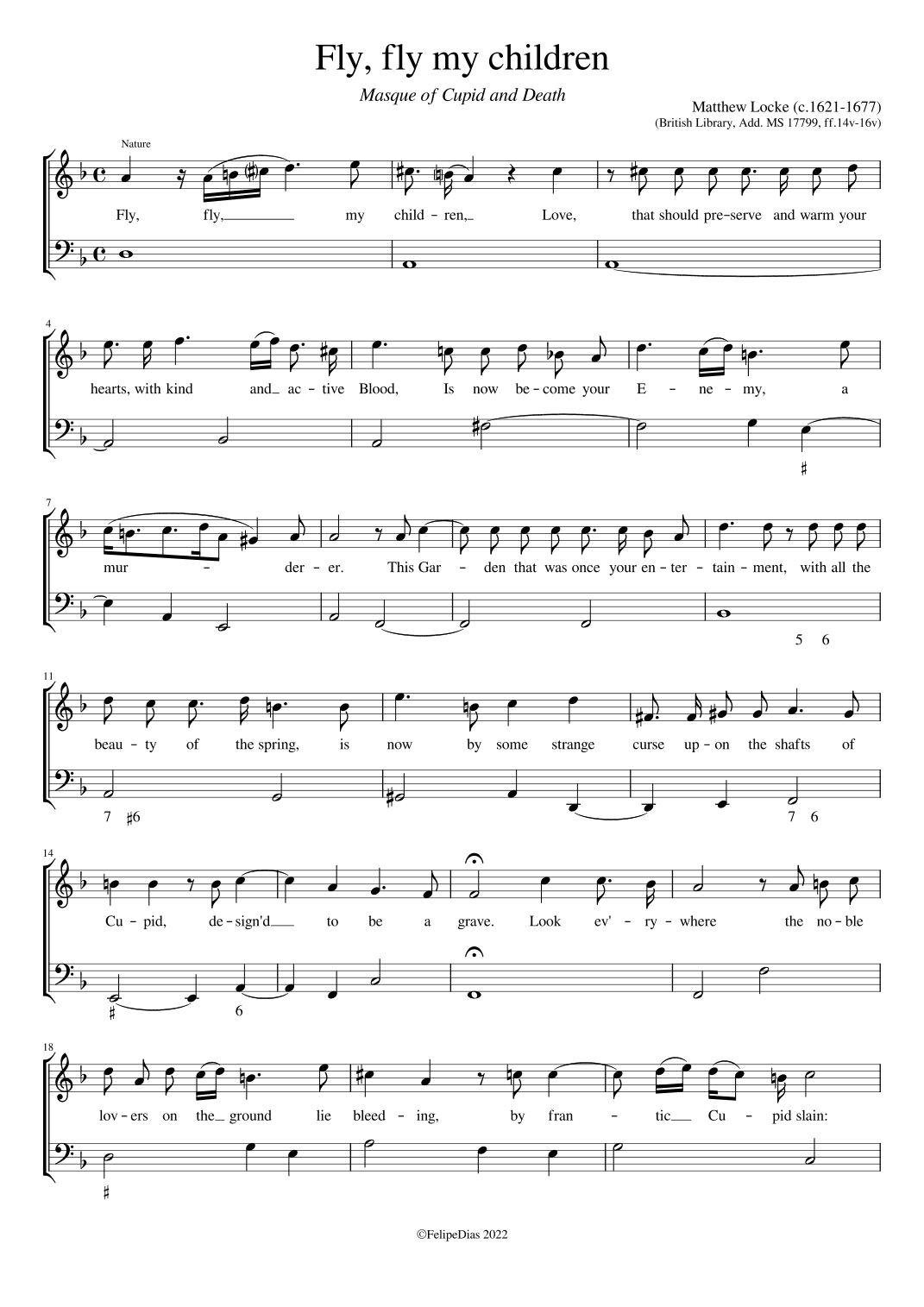 Fly, fly my children (from Masque of Cupid and Death) (arr. Early Music Scores)