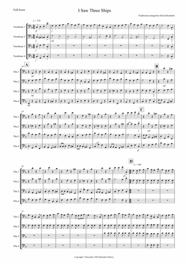 I Saw Three Ships (Jazzy Style!) for Trombone Quartet (arr. David Burndrett)