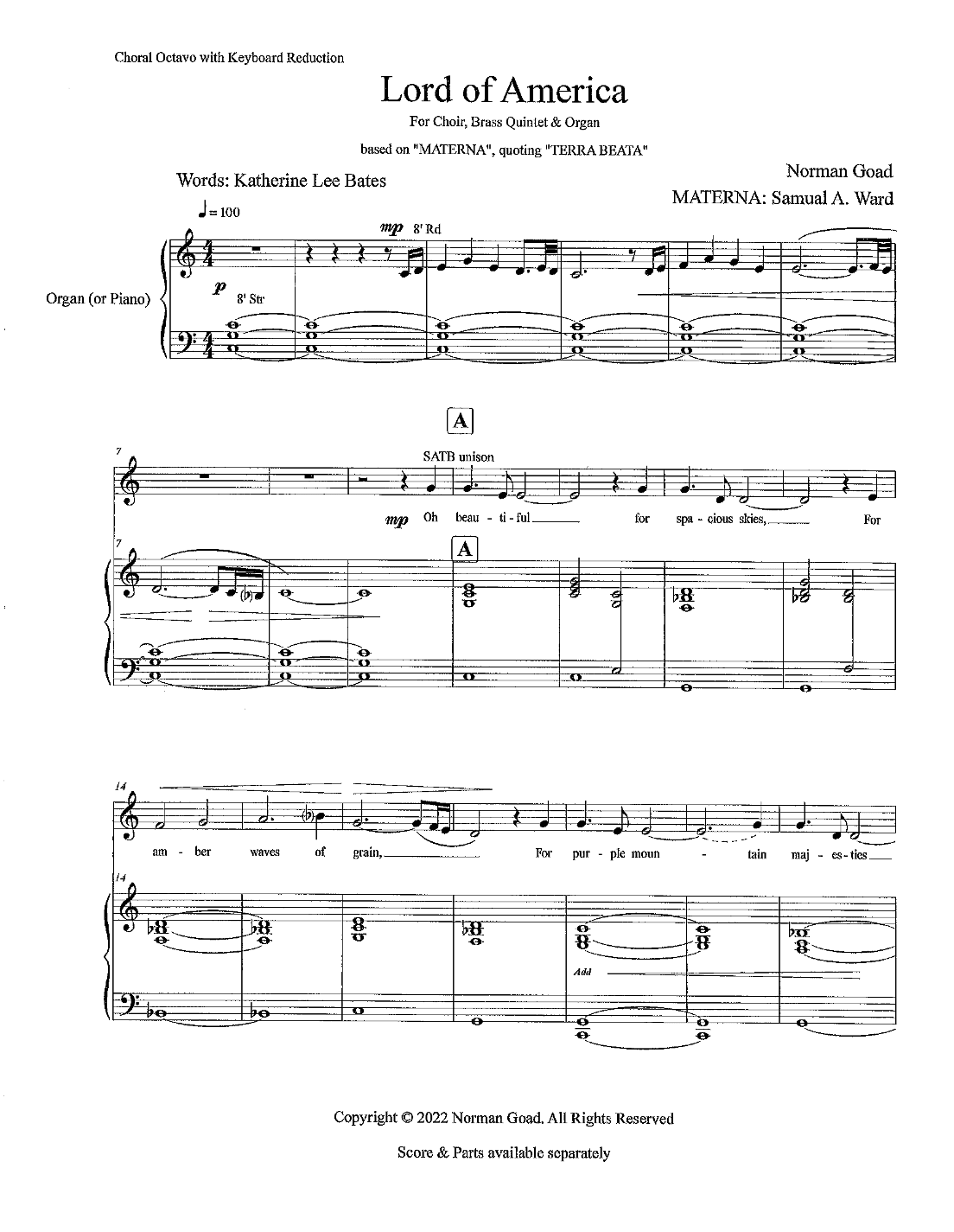 Lord of America - Octavo (arr. Norman Goad)