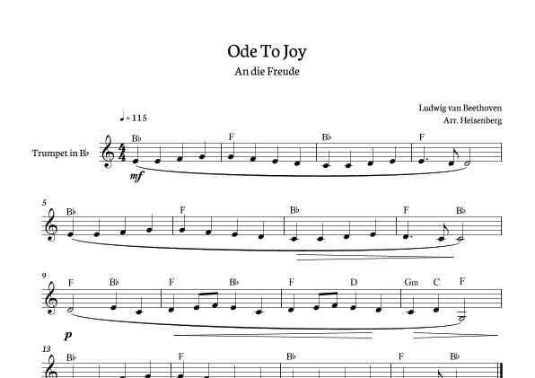 Beethoven - Ode to Joy for trumpet with chords in Bb major. (arr. Heisenberg)