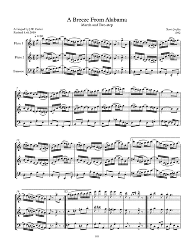 A Breeze from Alabama, March & Two-step, (1902), by Scott Joplin, arranged for 2 Flutes & Bassoon (arr. J.W. Carter)
