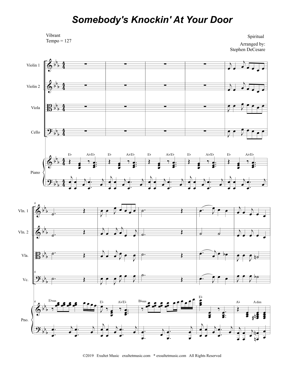 Somebody's Knockin' At Your Door (String Quartet and Piano) (arr. Stephen DeCesare)