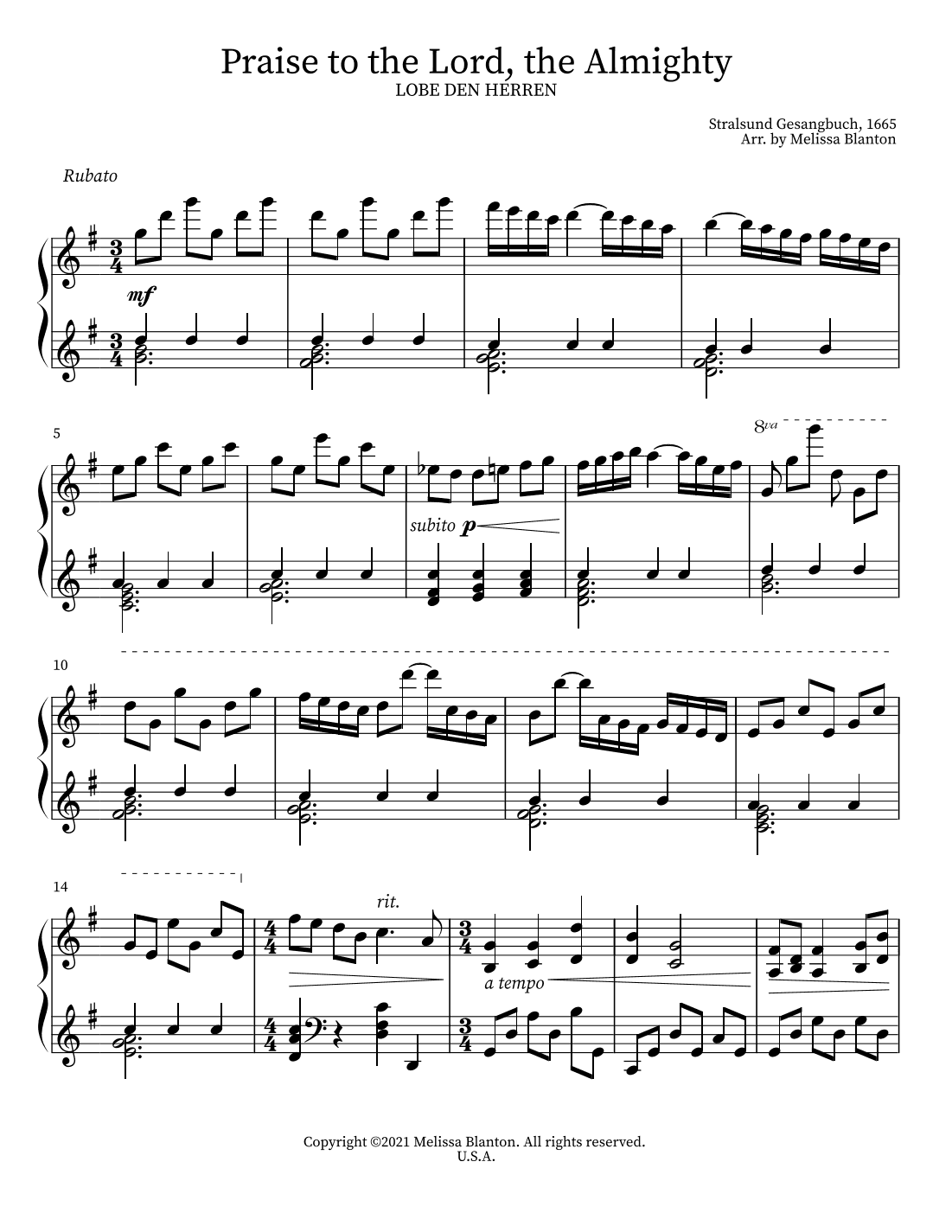 Praise to the Lord, the Almighty (arr. Melissa Blanton)