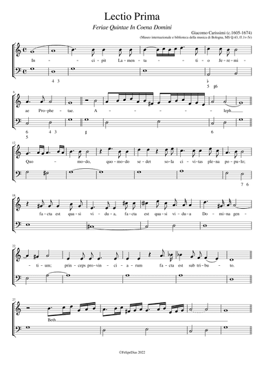 Lamentationes Jeremiae Prophetae: Feriae Quintae in Coena Domini, Lectio Prima (Soprano version) (arr. Early Music Scores)