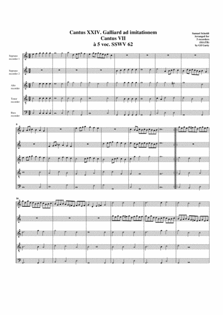 Galliard ad imitationem Cantus VII SSWV 62 (arrangement for 5 recorders) (arr. Gil Garty)