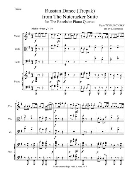 Pyotr Tchaikovsky - Russian Dance "Trepak" (Nutcracker ballet) arr. for piano quartet (score and par (arr. Julia Samarska)