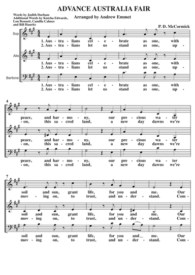 Advance Australia Fair (newer lyrics) A Cappella SAB (arr. Andrew Emmet)