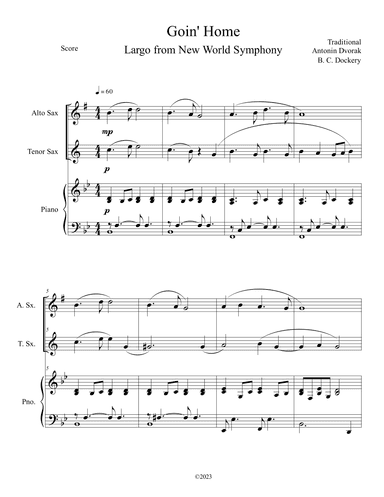 Goin' Home - Largo from New World Symphony (Alto and Tenor Sax Duet with Piano Accompaniment) (arr. B. C. Dockery)