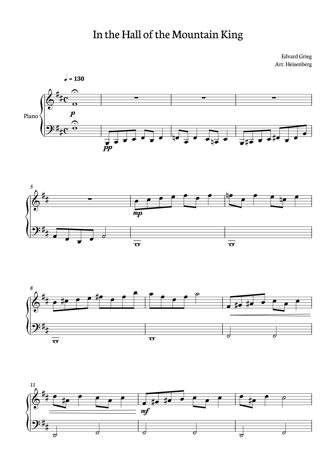 In The Hall of the Mountain King for piano solo (arr. Heisenberg)
