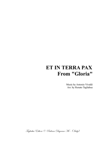 ET IN TERRA PAX - From "Gloria - RV 589 - Vivaldi" - Arr. for SATB Choir and Organ 3 staff (arr. Renato Tagliabue)