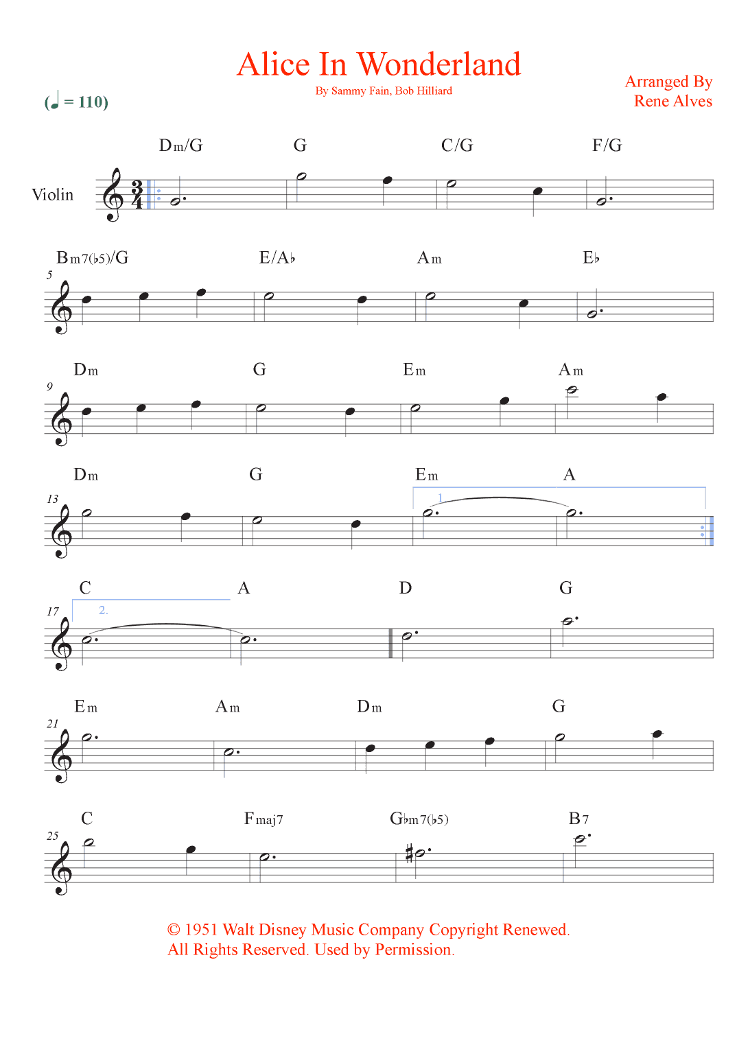 Alice In Wonderland (arr. Rene Alves)
