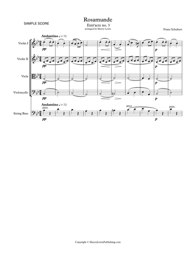 ROSEMUNDE - ENTR'ACTE NO. 3 - ANDANTINO String Orchestra, Intermediate Level for 2 violins, viola, c (arr. Sherry Lewis)