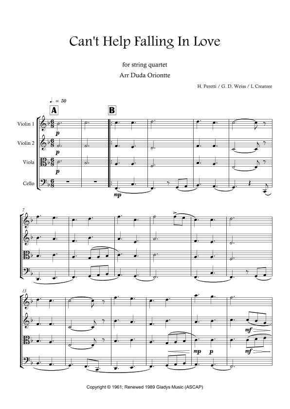 Can't Help Falling In Love (arr. Duda Oriontte)