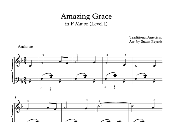 Amazing Grace  in F Major (level 1) (arr. Suzan Beyazit)