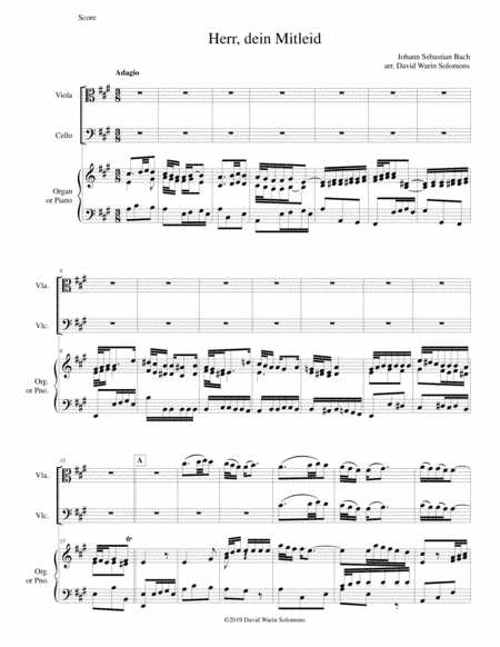 Herr dein Mitleid from the Christmas Oratorio - Weihnachtsoratorium viola, cello, keyboard (arr. David Warin Solomons)