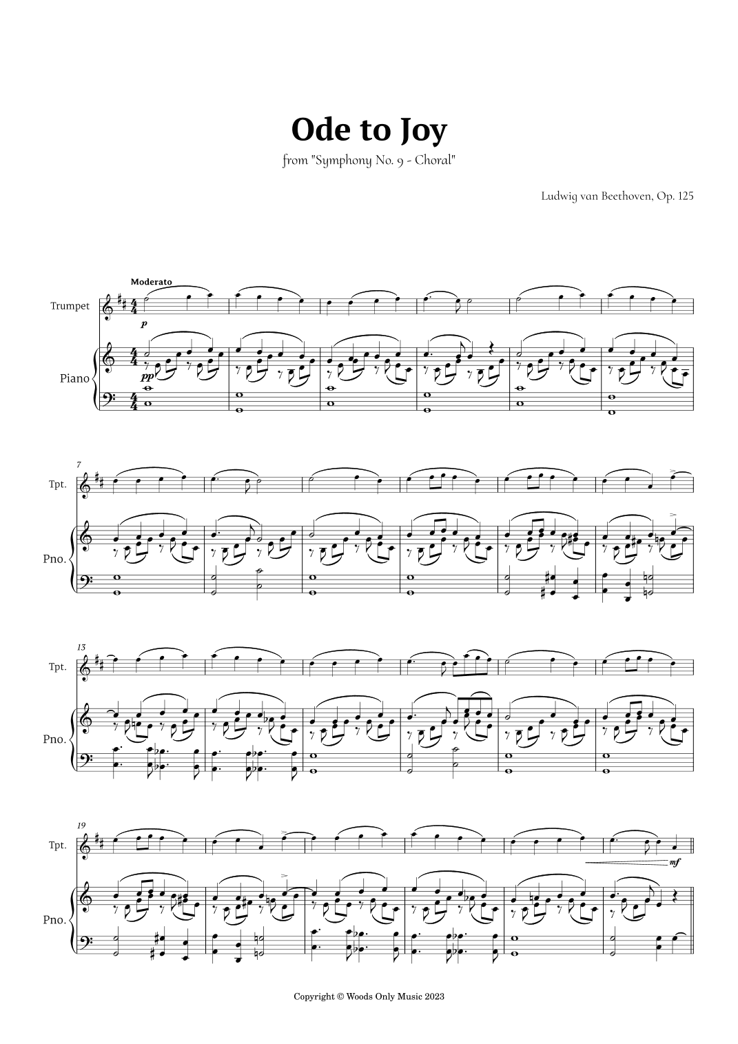Ode to Joy by Beethoven for Trumpet and Piano (arr. Ander)