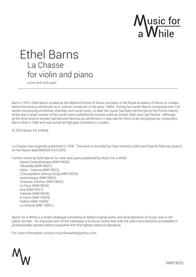 Ethel Barns - La Chasse for violin and piano (arr. Music for a While)