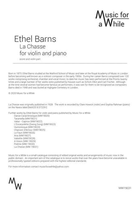 Ethel Barns - La Chasse for violin and piano (arr. Music for a While)