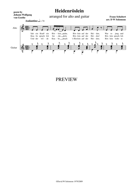 Heidenröslein low voice and guitar (arr. David Warin Solomons)