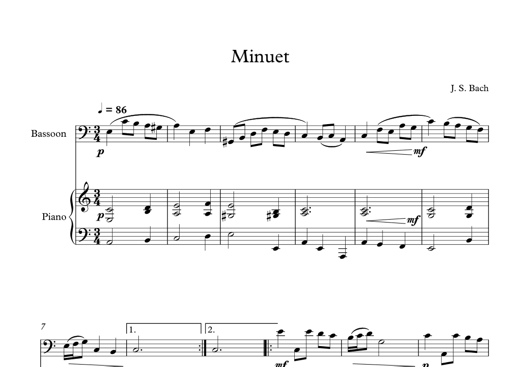 Minuet (In D Minor) - Johann Sebastian Bach (Bassoon + Piano) (arr. Digital Book Music)