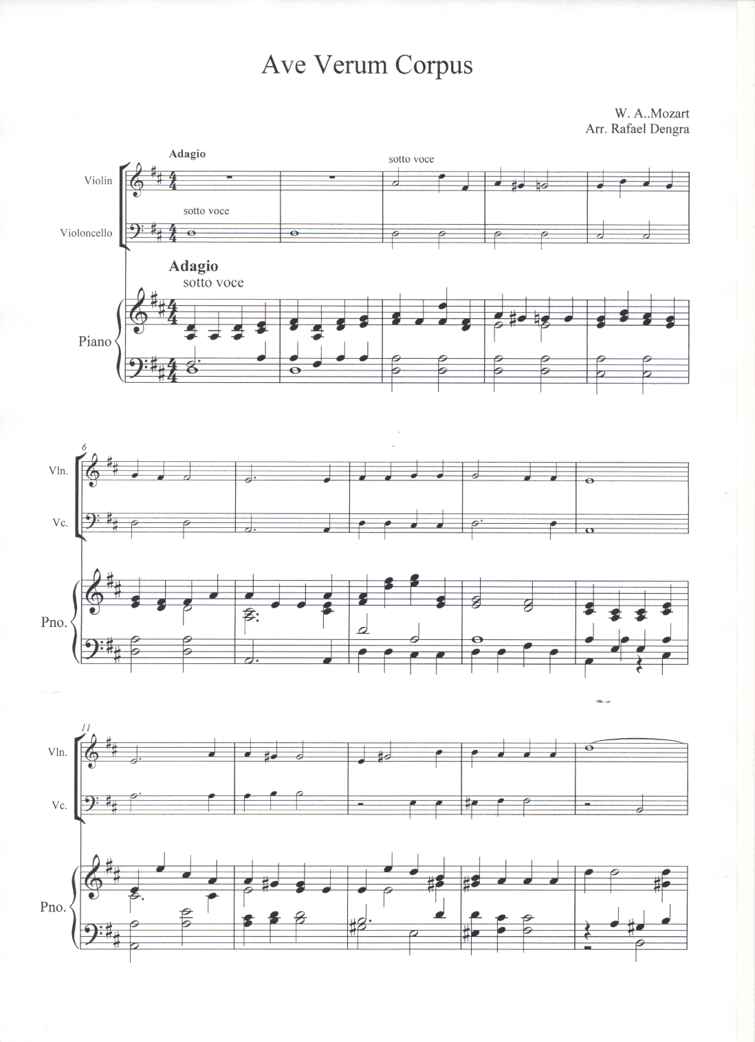 Ave Verum - Violin, Cello & Piano (arr. Rafael Dengra)