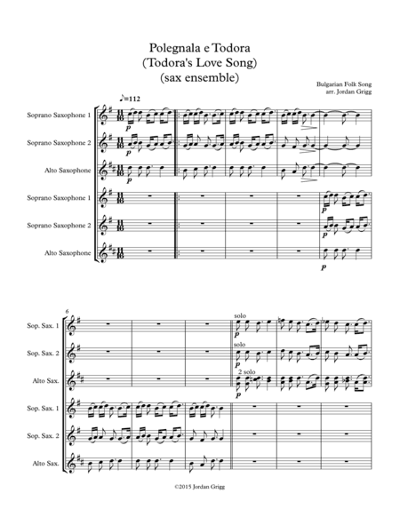 Polegnala e Todora (Todora's Love Song) (sax ensemble) (arr. Jordan Grigg)