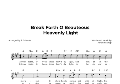 Break Forth O Beauteous Heavenly Light (Key of A Major) (arr. R. Salvario)