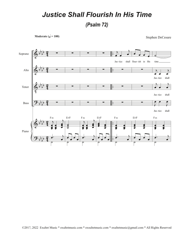 Justice Shall Flourish In His Time (Psalm 72) (Vocal Quartet - (SATB)