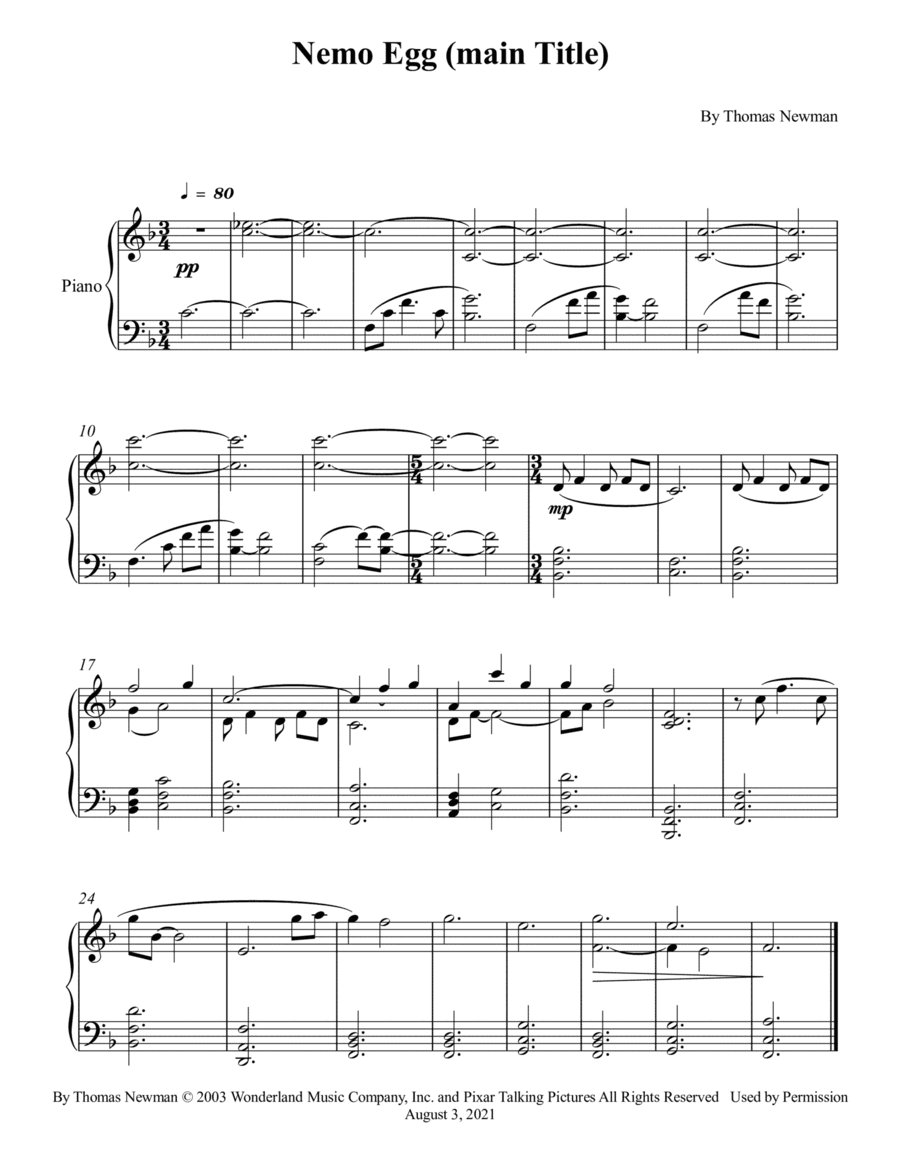 Nemo Egg (main Title) (arr. Wesley S. SIlva)
